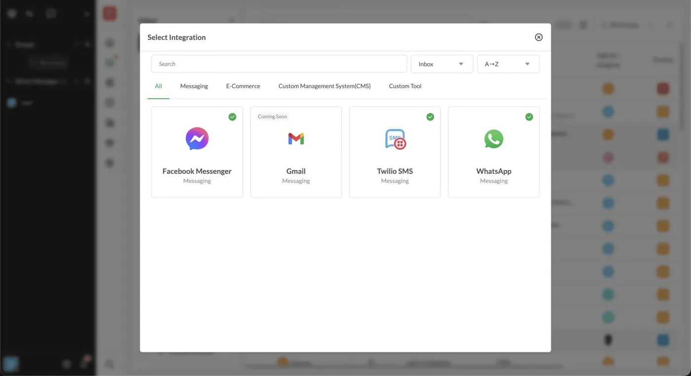 Enhancement for Integrations: Select integration: messaging