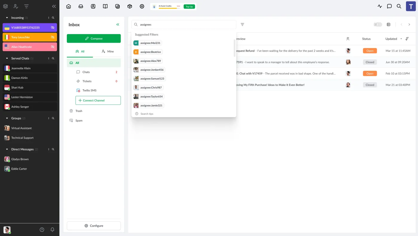 Enhanced Conversation Search: Search with assignee filter