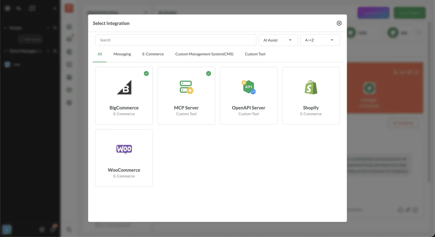 Enhancement for Integrations: Select integration: commerce