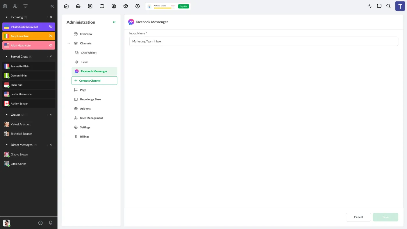 Facebook Messenger Integration: Conversation history